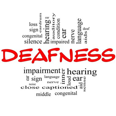 Deafness Word Cloud Concept in red & black clipart
