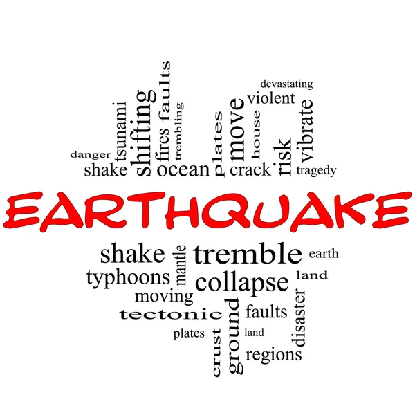 Terremoto Word Cloud Concept en rojo y negro — Foto de Stock