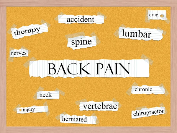 Concepção de palavra corkboard dor nas costas — Fotografia de Stock