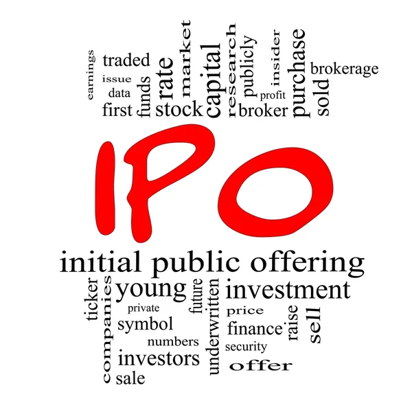 IPO Word Cloud Concept en rojo y negro — Foto de Stock