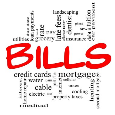 Bills Word Cloud Concept in red & black clipart