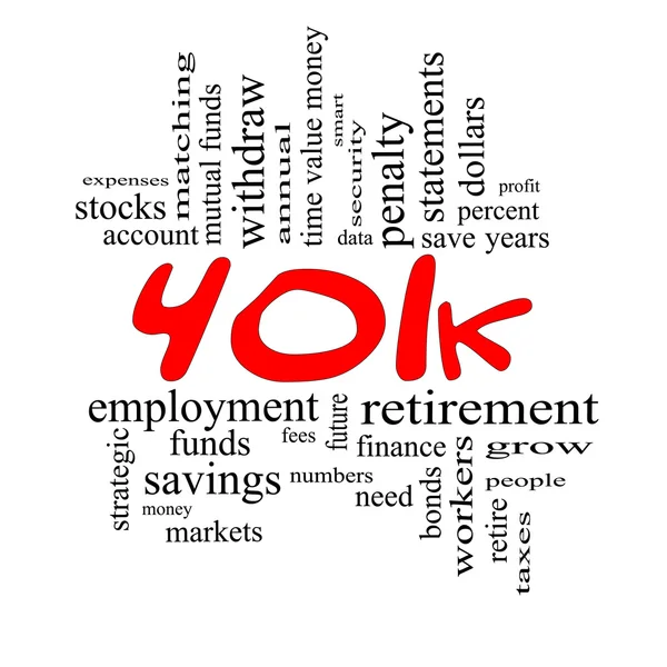 401k szó felhő fogalmát a piros & fekete — Stock Fotó