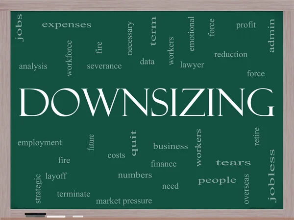 Downsizing Word Cloud Concept on a Blackboard — Stock Photo, Image