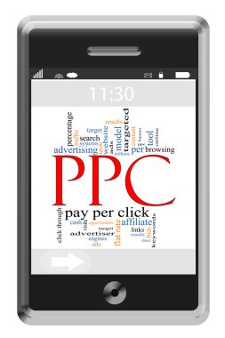 PPC Word Cloud Concept on Touchscreen Phone clipart
