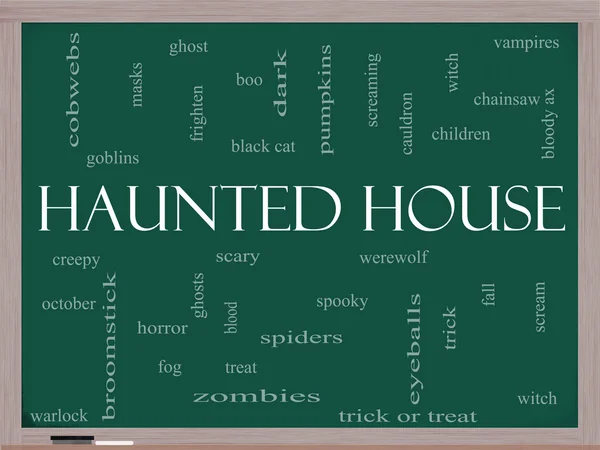 Haunted House Word Cloud Concept on a Blackboard — Stock Photo, Image