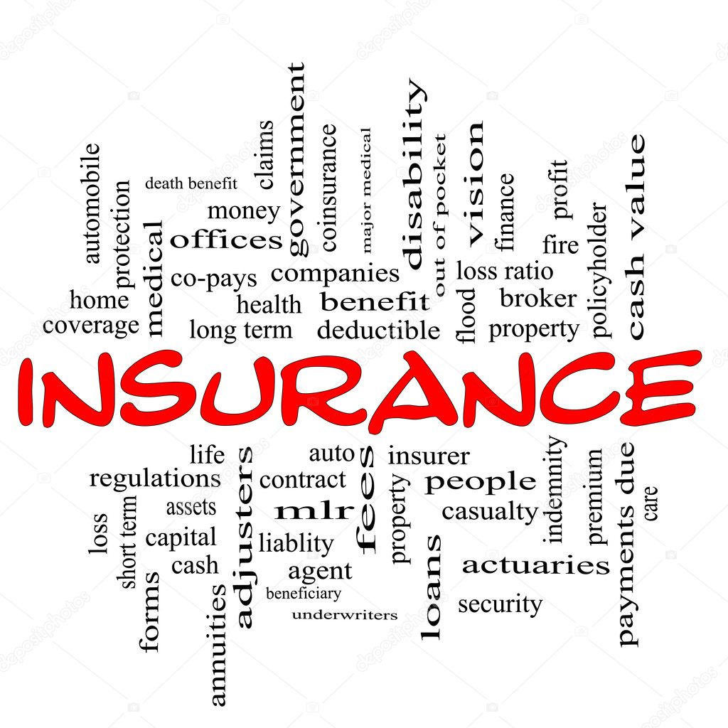 Insurance word cloud concept in red & black