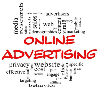 Online Reklam Word Cloud kavramında kırmızı ve siyah