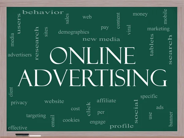 Online Advertising Word Cloud Concept on a Blackboard — Stock Photo, Image