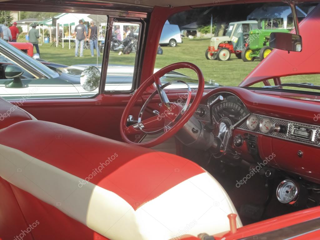 Red White 1955 Chevy Bel Air Passagier Innerhalb