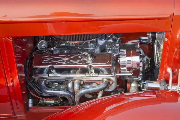 1930 Orange Chevy Coupe Engine — Stock Photo, Image