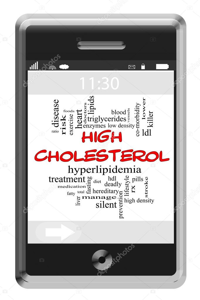 High Cholesterol Word Cloud Concept on Touchscreen Phone