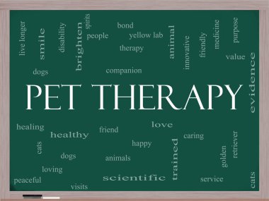 Pet Therapy Word Cloud Concept on a Blackboard clipart
