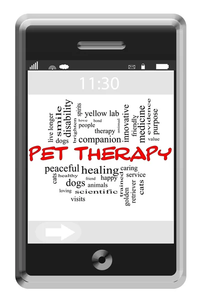 Pet Therapy Conceito de nuvem do Word no telefone Touchscreen — Fotografia de Stock