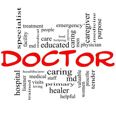 Doktor kelime bulutu kavramı kırmızı ve siyah