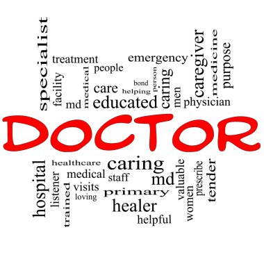 Doctor Word Cloud Concept in red and black clipart