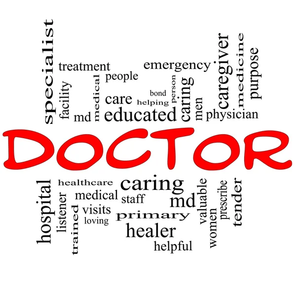 Doctor Word Cloud Concept in red and black — Stock Photo, Image