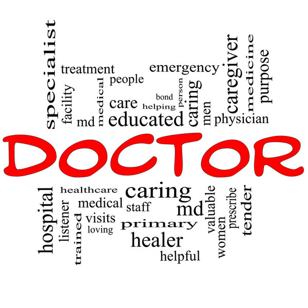 Doctor Word Cloud Concept in red and black