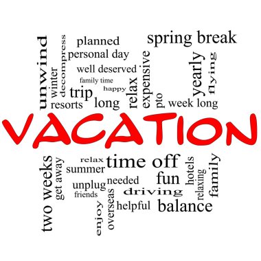 Vacation Word Cloud Concept in Red Caps clipart