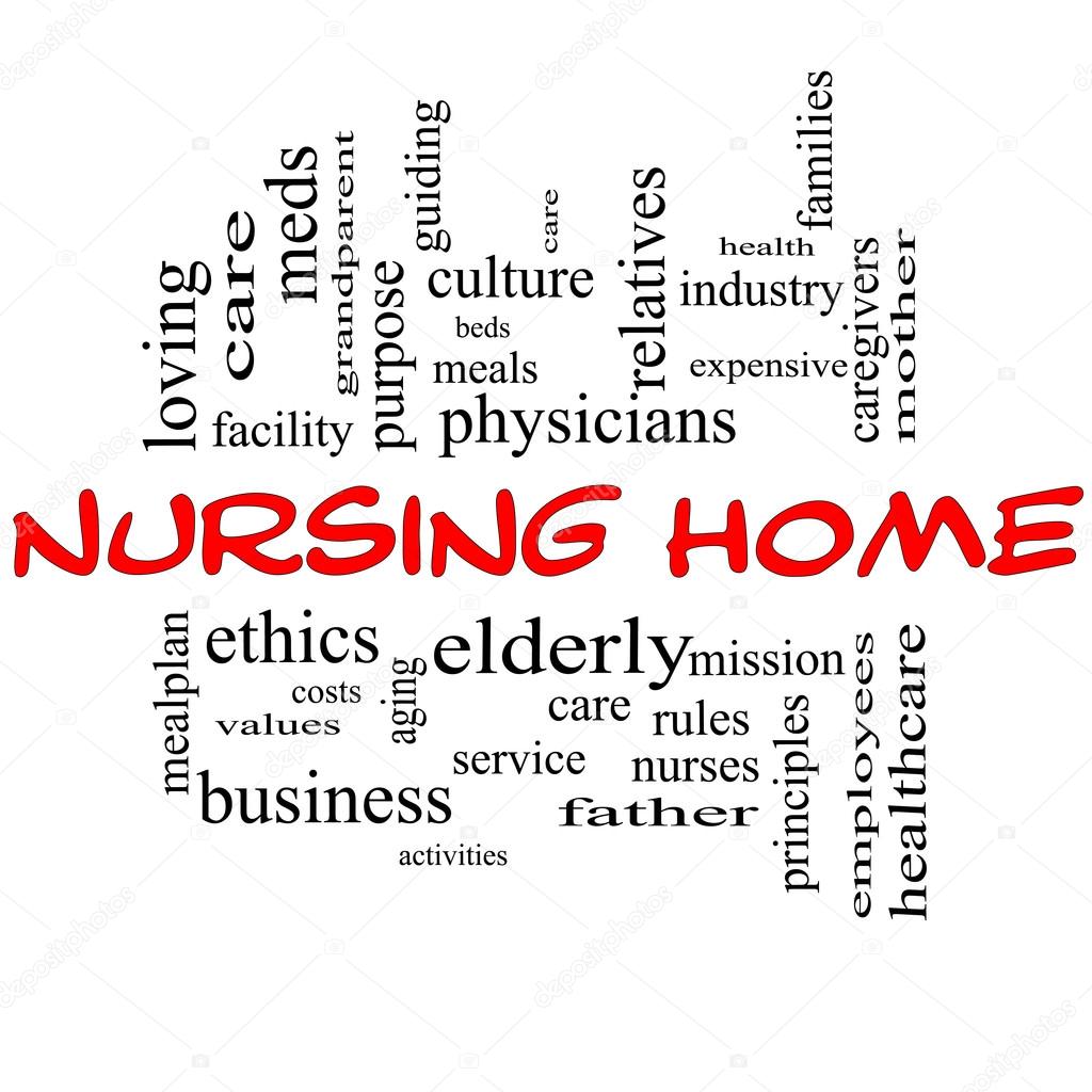 Nursing Home Word Cloud Concept in red and black