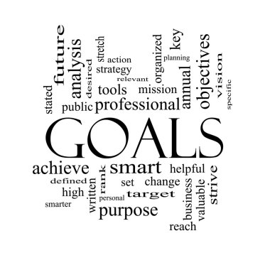 Goals Word Cloud Concept in black and white clipart