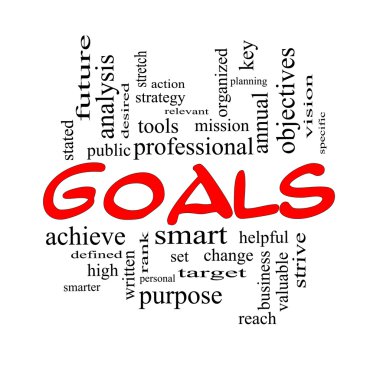 Goals Word Cloud Concept in red and black clipart