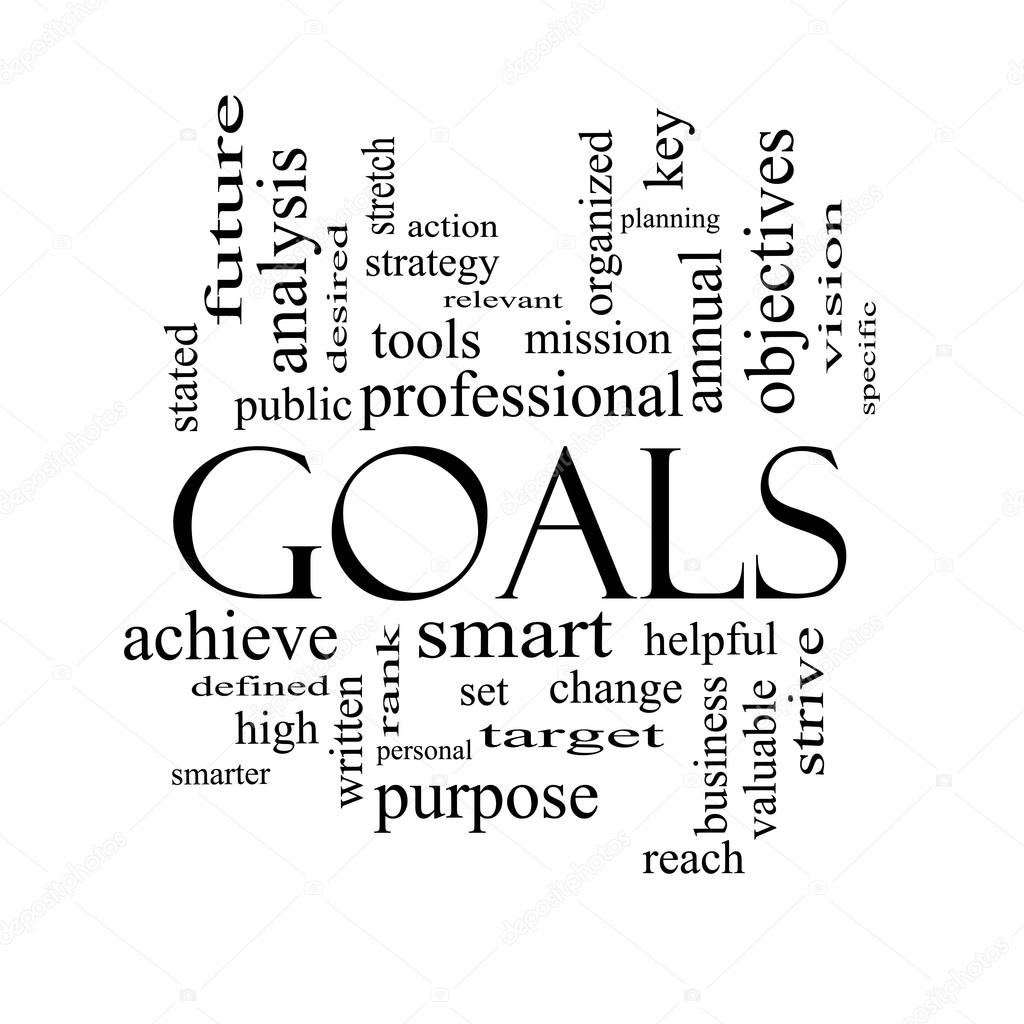Goals Word Cloud Concept in black and white