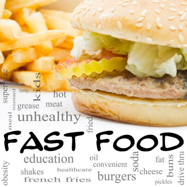 hamburger ve patates kızartması fast food kelime bulutu kavramı