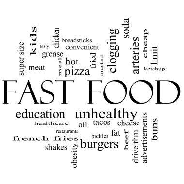 Fast Food Word Cloud Concept in Black and white clipart