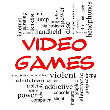 Video Games Word Cloud Concept in Red Caps clipart