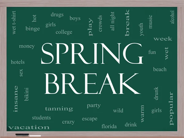 Spring Break Word Cloud Concept sur un tableau noir — Photo