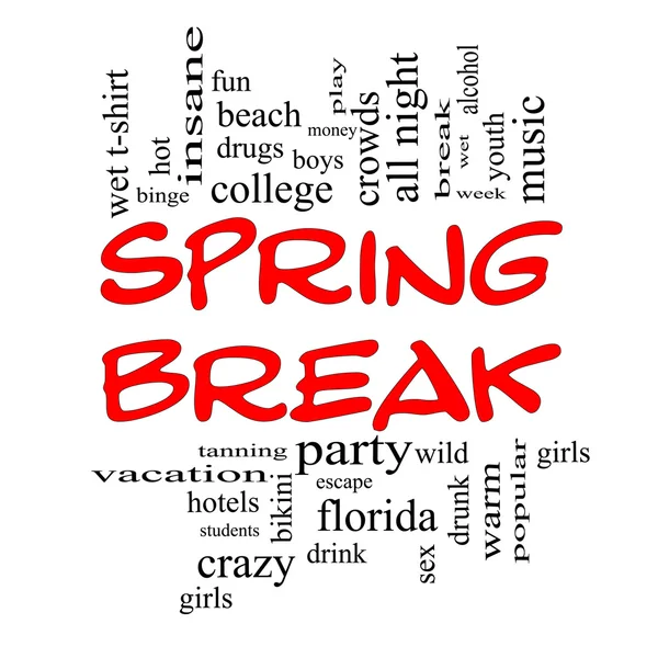 Spring Break Word Cloud Concept en casquettes rouges — Photo