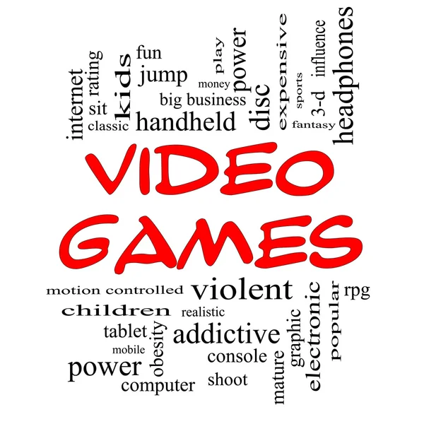 Video Games Word Cloud Concept in Red Caps — Stock Photo, Image