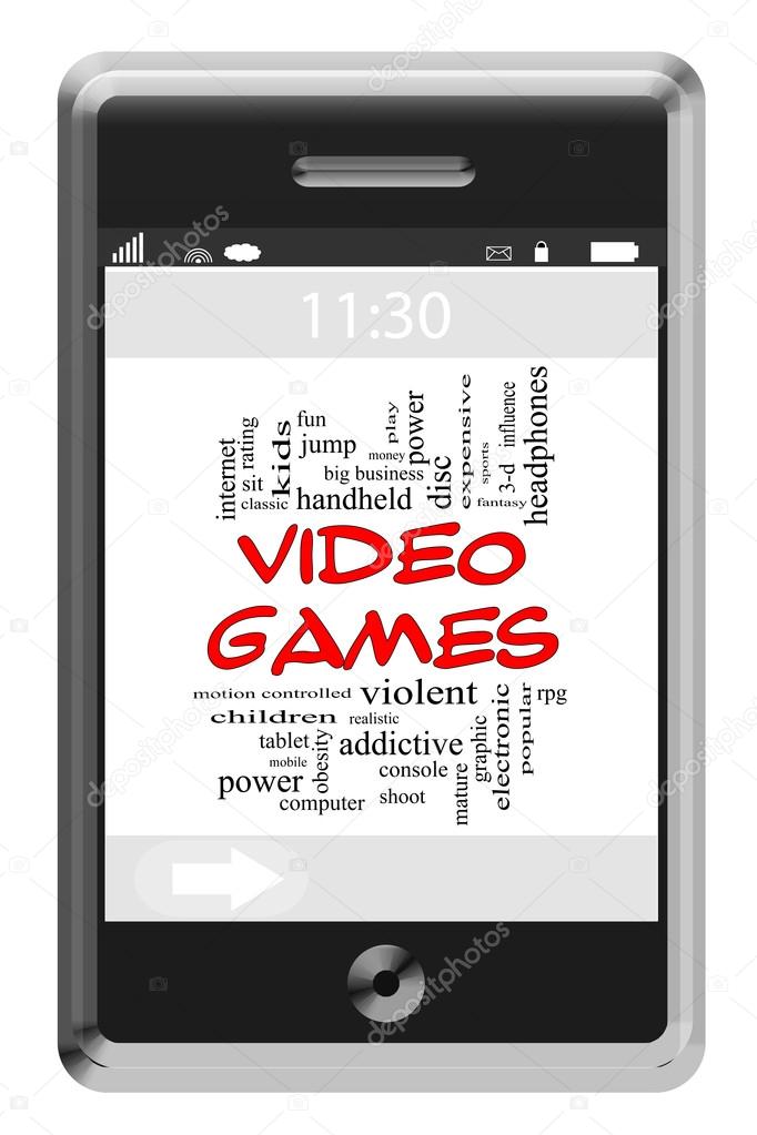 Video Games Word Cloud Concept on Touchscreen Phone