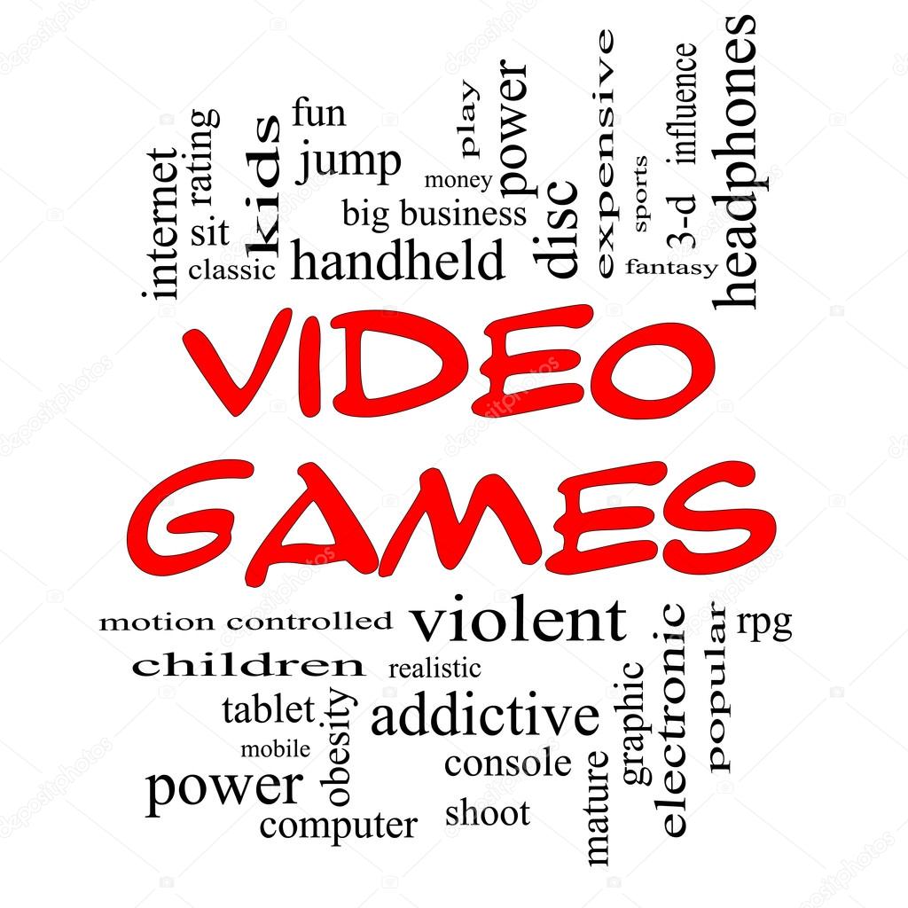 Video Games Word Cloud Concept in Red Caps
