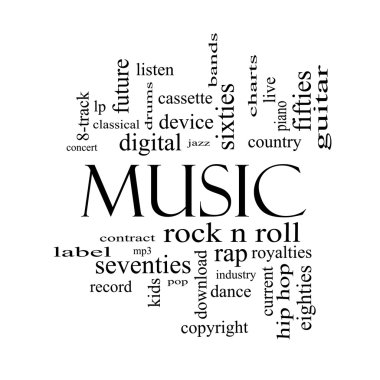 müzik kelime bulutu kavramı siyah beyaz