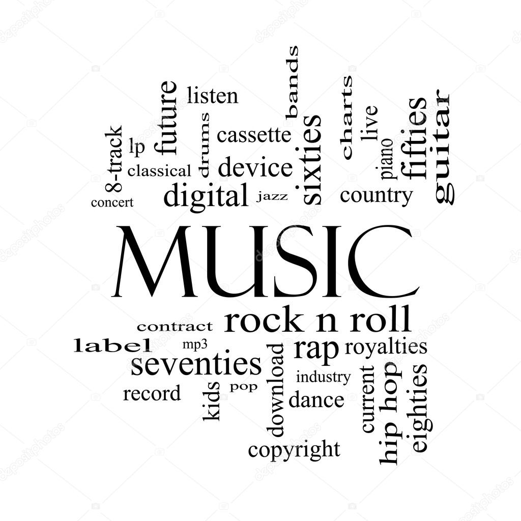 Music Word Cloud Concept in Black and White