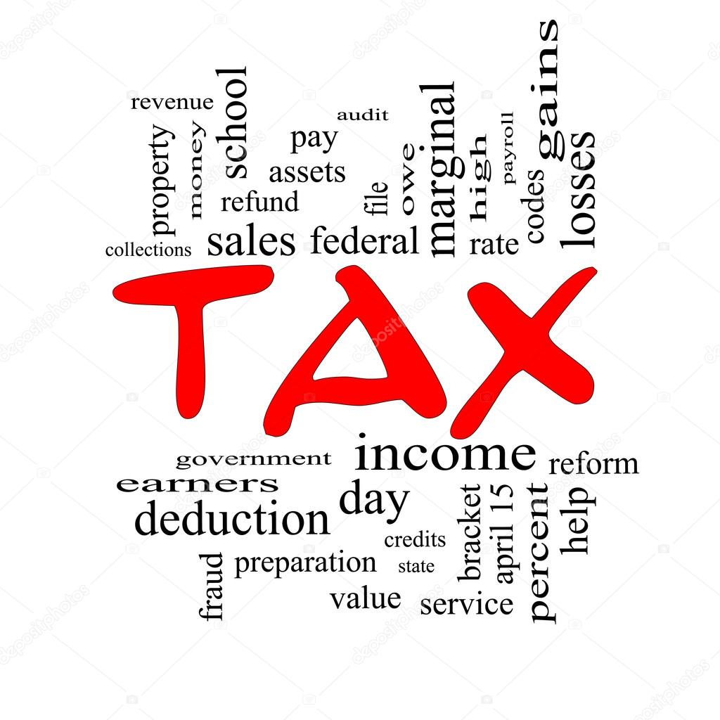 Tax Word Cloud Concept in Red Caps