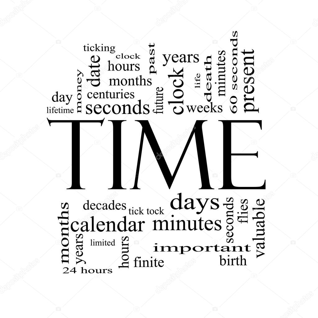 Time Word Cloud Concept in Black and White