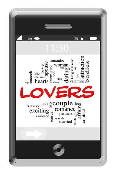 Lovers Word Cloud Concept on Touchscreen Phone — Stock Photo, Image