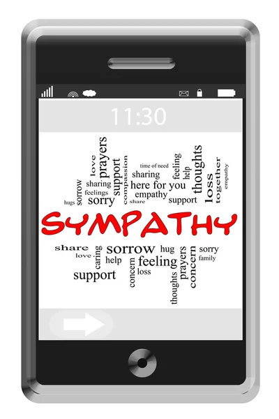 Simpatía Word Cloud Concept en el teléfono con pantalla táctil —  Fotos de Stock