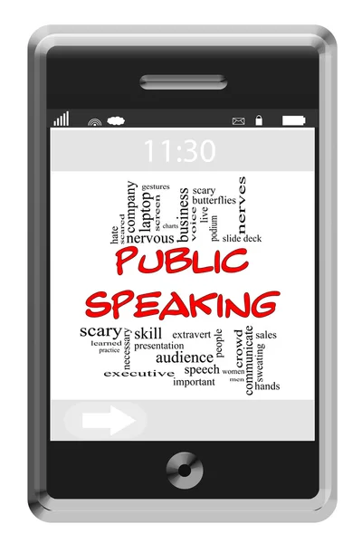 Public Speaking Word Cloud Concept on Touchscreen Phone — Stock Photo, Image