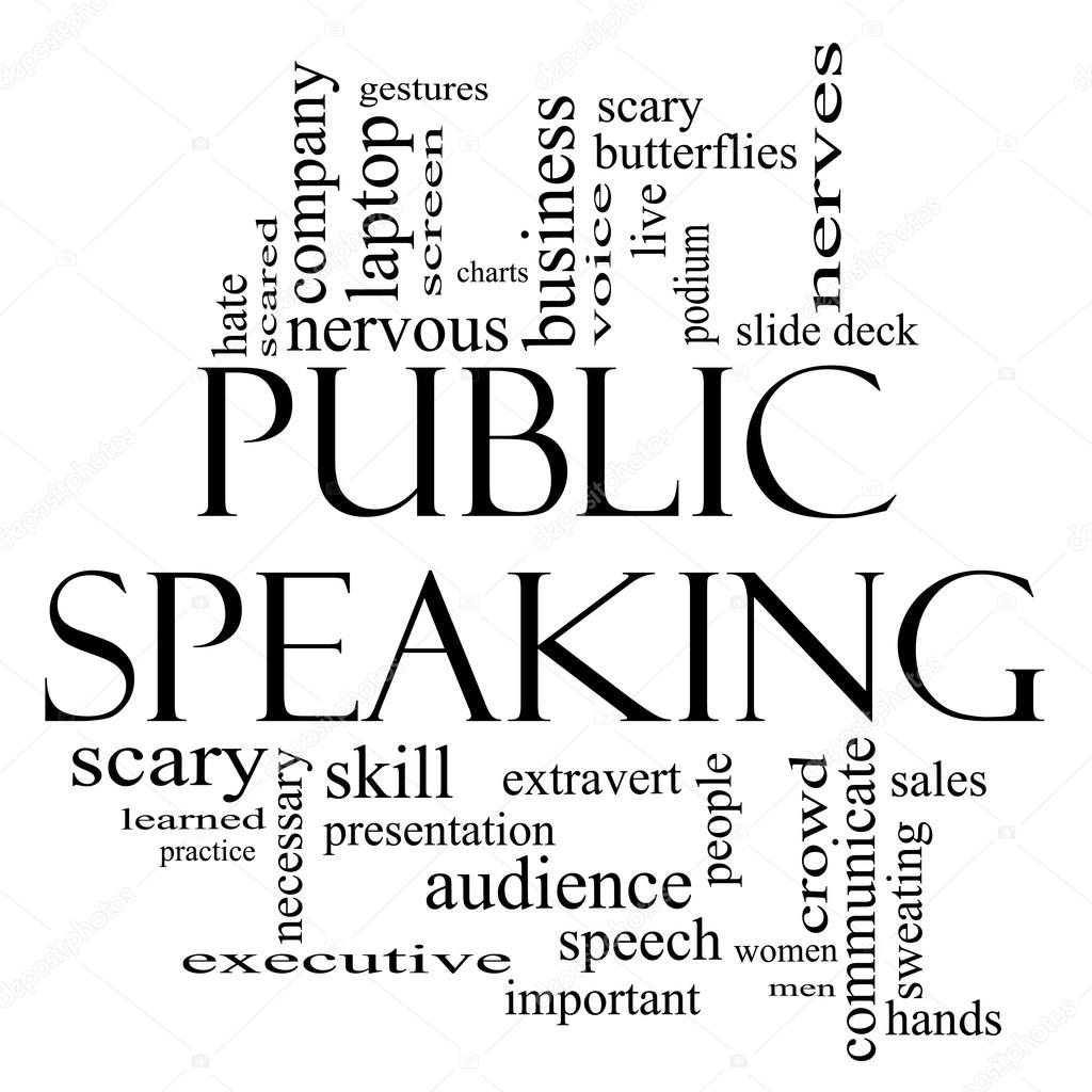 Public Speaking Word Cloud Concept in Black and White