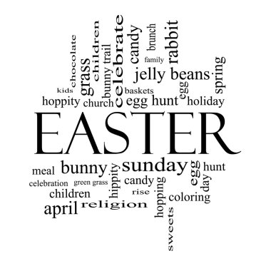 Paskalya kelime bulutu kavramı siyah beyaz