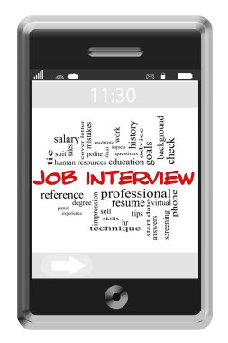 Job Interview Word Cloud Concept on Touchscreen Phone clipart