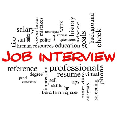 Job Interview Word Cloud Concept in Red Caps clipart