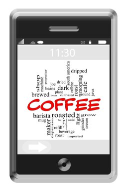 Coffee Word Cloud Concept on Touchscreen Phone clipart