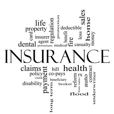 Insurance Word Cloud Concept in all black clipart