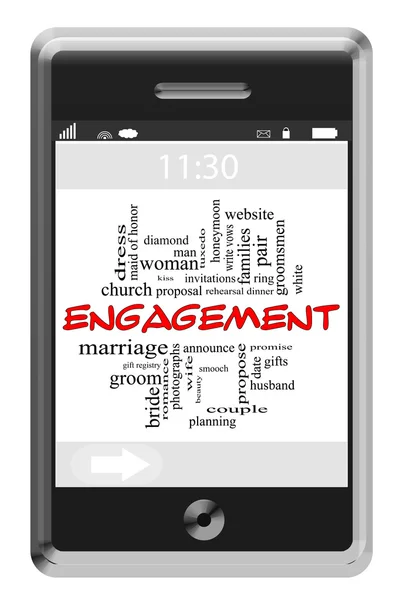 Engagement Wort Cloud-Konzept auf Touchscreen-Handy — Stockfoto