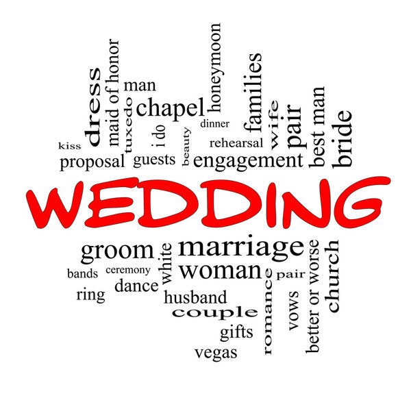 Wedding Word Cloud Concept in Red caps
