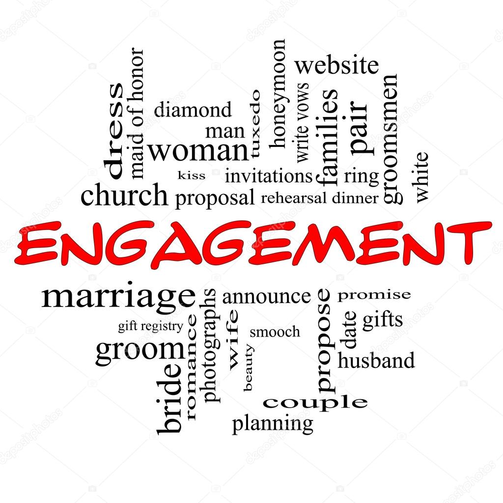 Engagement Word Cloud Concept in Red caps